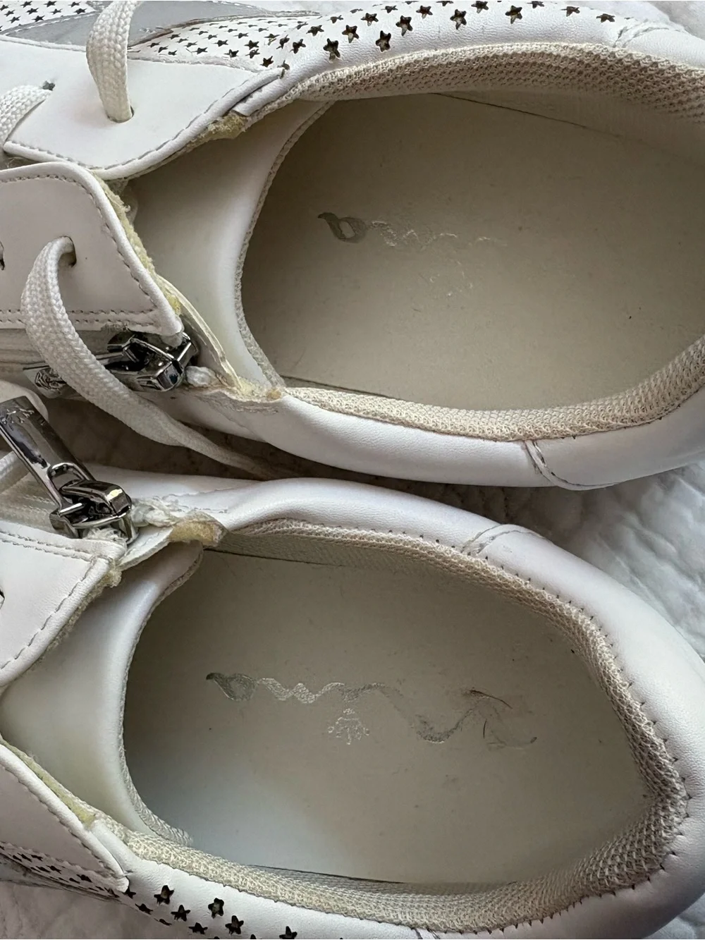 Nina White Lace-Up Sneakers with Silver Star Accents